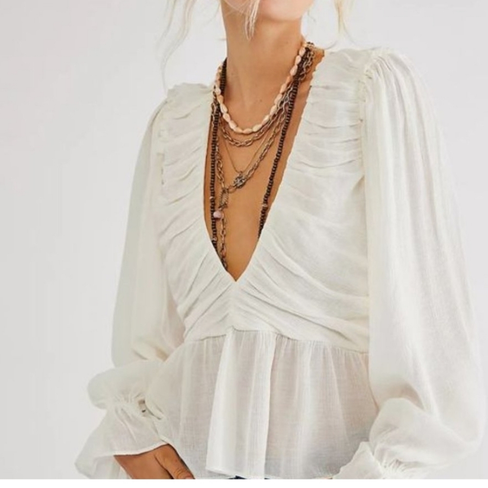 NEW FREE PEOPLE DAIA SIZE XS LONG SLEEVE BABYDOLL BOHO BLOUSE TOP